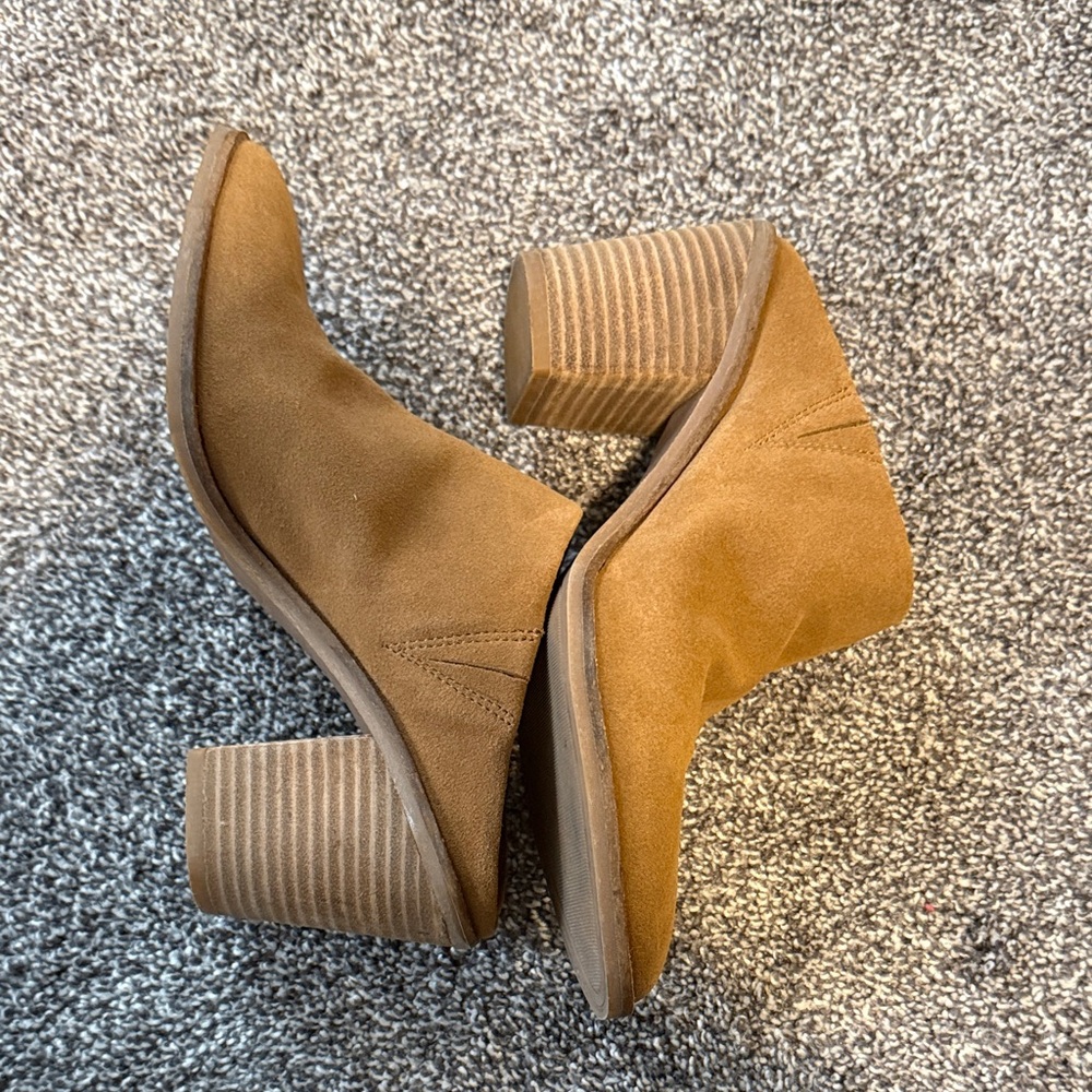 Tan Suede Block Heel Ankle Boots